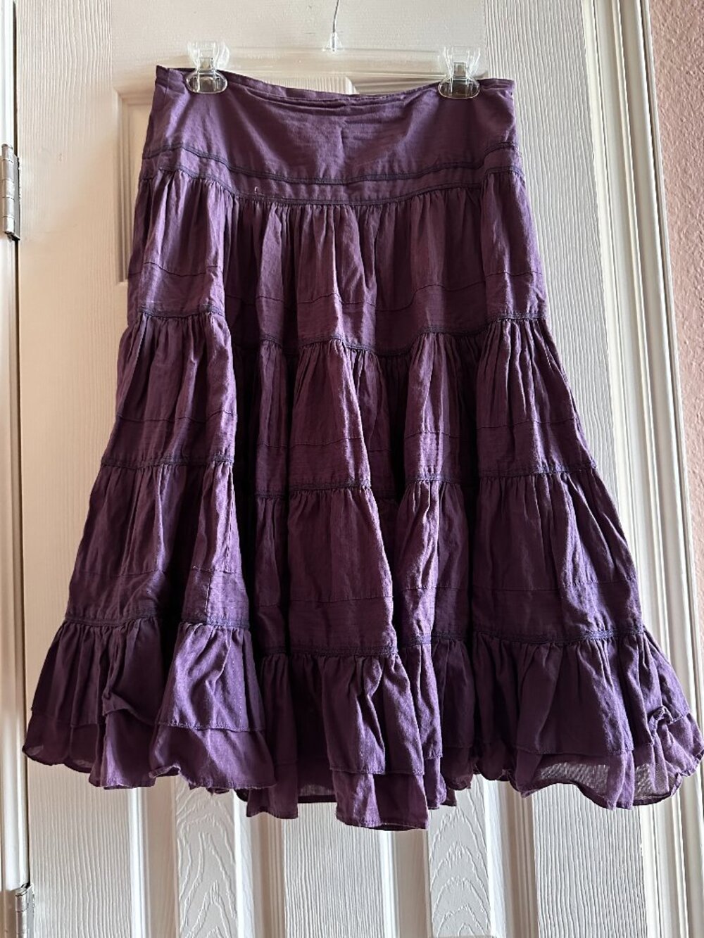 Zara TRF Purple Tiered Boho Skirt Size Small Cotton Blend Metallic Thread